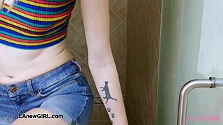 Tall Brunette Model Takes Relaxing Shower