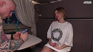 Girl picks up random traveler on train for intimate homemade encounter.