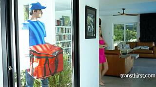 frustrated milf interacts with delivery guy and stepdaughter