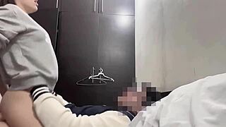 Horny 18-year-old roommate rides hard cock passionately!