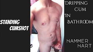 standing cumshot dripping all over the bathroom floor by hammer hart