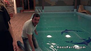 amateur babes get banged at the indoor pool