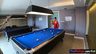 Amateur couple teases at pool before intense passion