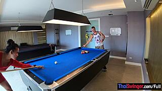 Amateur couple teases at pool before intense passion