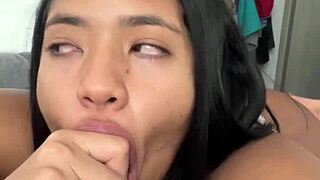 Sexy brunette gives delicious blowjob