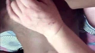 black girl sensually touched by white man, showing off her black pussy