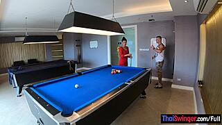 Amateur couple teases at pool before intense passion