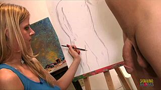 Naked Model Ends Up Fucking Blonde Artist on the Desk