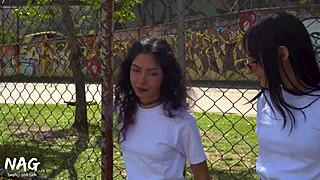 yo these college chicks ditch class for wild lesbian licking and scissoring fun