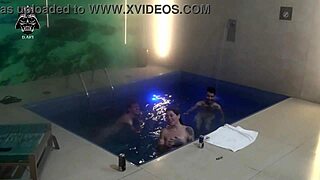 whoa threesome madness with big tit blonde brunette and hubby at motel pool bareback domination!! 🔥💦