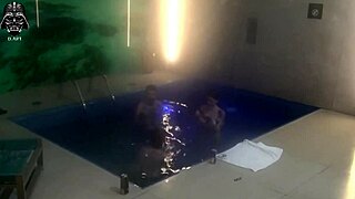 whoa threesome madness with big tit blonde brunette and hubby at motel pool bareback domination!! 🔥💦
