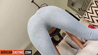 Ebony model with big natural tits meets white producer for intense couch casting session