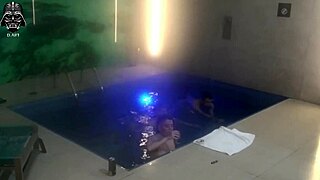 whoa threesome madness with big tit blonde brunette and hubby at motel pool bareback domination!! 🔥💦