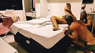 Intense footjob and anal with stepmother