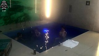 whoa threesome madness with big tit blonde brunette and hubby at motel pool bareback domination!! 🔥💦