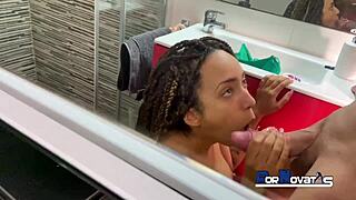 young Dominican Latina sucks Victor Bloom's fat cock in hotel bathroom