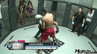 brunette model licks deepthroats monster cock post-fight rough facial orgasm