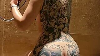 carolina iena soaps her shaved pussy and wrinkled feet in a teasing italian shower orgasm