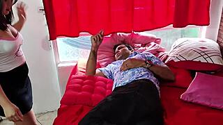 stepdad gets slapped by stepdaughter for dirty room then she takes cock spanking on ass 😈🍑