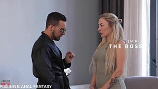 Boss ties up cleaning lady for deepthroat bondage pussy fuck orgasm