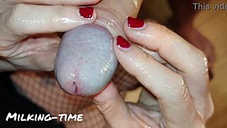 oh man my ultimate glans massage on this oiled lactating british wife slut with monster cock handjob milking close up... part 1