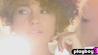 CURly BLACK MODEL STRIPS DOWN after sexy tease, REVEALING small tits and curves in softcore solo