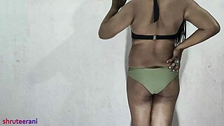 Olive Bikini Explodes! Indian Shemale Crossdresses In Lingerie Teasing Her Monster Cock!