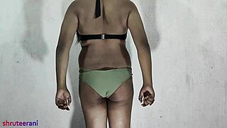 Olive Bikini Explodes! Indian Shemale Crossdresses In Lingerie Teasing Her Monster Cock!