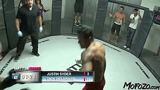 brunette model licks deepthroats monster cock post-fight rough facial orgasm