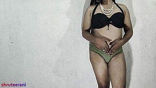 Olive Bikini Explodes! Indian Shemale Crossdresses In Lingerie Teasing Her Monster Cock!