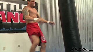 brunette model licks deepthroats monster cock post-fight rough facial orgasm