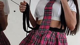 Schoolgirl Stepdaughter Pounds Stepdad's Cock Hard Alone in Bedroom Frenzy