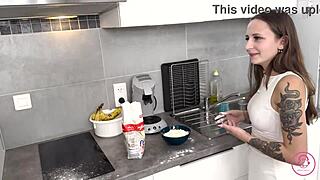 french girlfriend squirts everywhere as her shaved pussy takes the magic dick cake pounding