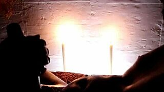 candlelight glows as she delivers romantic deepthroat blowjob with squirting finish