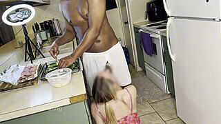 Housewife bent over kitchen counter fucked rough by big black cock doggystyle