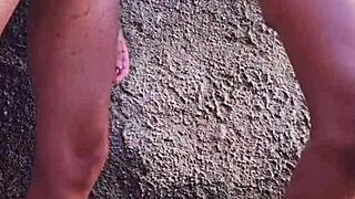 Risky backyard nude shower spied by neighbor leads to his thick cock creampie in me