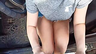 babe's car masturbation leads to sloppy outdoor blowjob and rough doggy 😍🍆