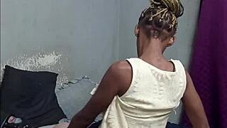 Secret Masked Man Pounds Black Braided Teen's Tight Pussy in Yellow Dress Doggystyle Ride