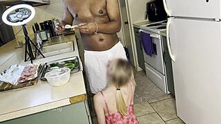 Housewife bent over kitchen counter fucked rough by big black cock doggystyle