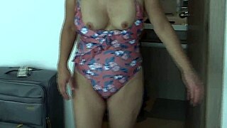 Stepmom shaves hairy pussy on beach bikini flashing her juicy beaver