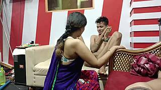 A passionate big-boobed Indian milf seduces her stepson into intense fucking and creampie.