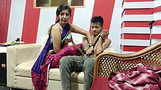 A passionate big-boobed Indian milf seduces her stepson into intense fucking and creampie.