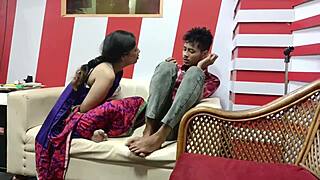 A passionate big-boobed Indian milf seduces her stepson into intense fucking and creampie.