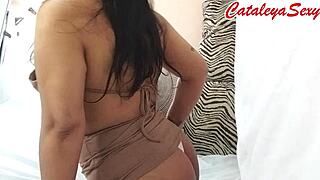 big ass latina model teases photographer in tight sexy dress