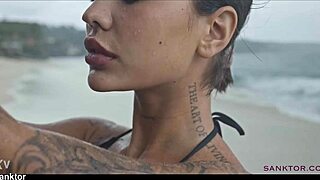 skinny asian babe chills out on public beach sanktor