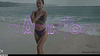 skinny asian babe chills out on public beach sanktor