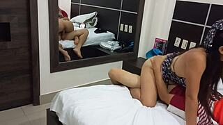 hot stepdaughter rides daddy's cock sensually moaning in hotel room alone