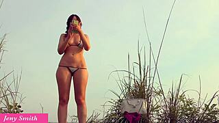 jeny smith spreads pussy teasing wanna join on public beach