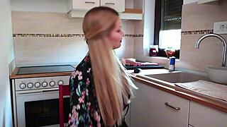 Bored Blonde Babe Strips Big Tits Masturbates with Toys by Window