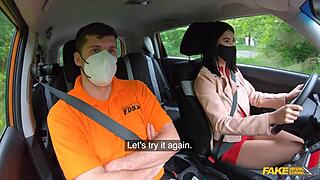 ouch my cock burns so hot asian babe, suck it better in this fake driving lesson?